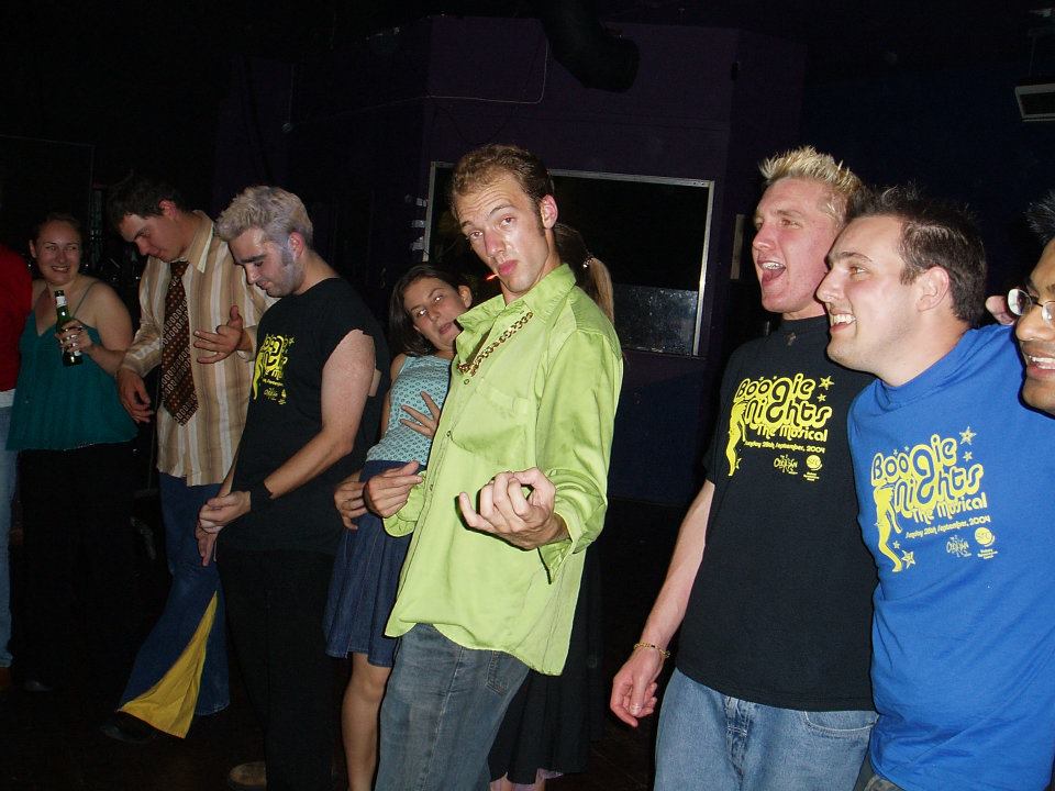 Boogie Nights 2004. L-R ?, ?, Rob McMillan, Laura McMeekin, Ben Miller (?ponytail behind him), Ali Watt, Jon Bunker, Ski Patel